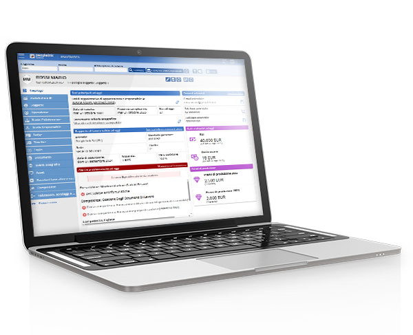 PEOPLELINK per la gestione risorse umane, con l'anagrafica avanzata, competenze, eventi, schede di valutazione, promemoria, corsi di formazione