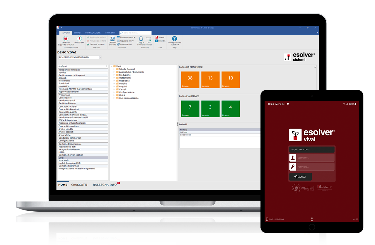 Soluzione software ESOLVER VIVAI, per le aziende florovivaistiche