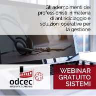 Webinar “Gli adempimenti dei professionisti in materia di antiriciclaggio” con l’ODCEC di Macerata e Camerino.